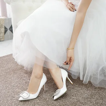 Pavasarį naują nurodė, kalnų krištolas suknelė pokylių nuotakos vestuviniai bateliai baltos spalvos stiletto kulno didelis dydis mažas dydis moterų bendrosios batai 4