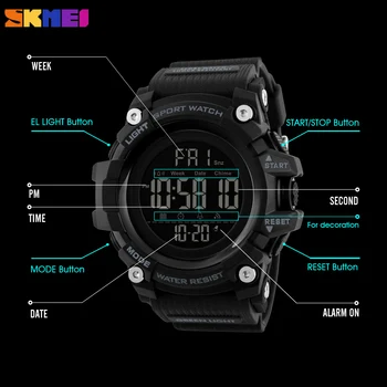 SKMEI Sporto Skaitmeninis vyriški Žiūrėti Lauko Chronograph Laikrodis LED Elektroniniai Dual Time Laikrodis atsparus Vandeniui Relogio Masculino 4