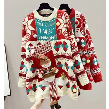 Moterų Kalėdinis Megztinis Ilgomis Rankovėmis Lady Moterų Megztinis Jersey Trikotažo Gaminiai Šiltų Drabužių Traukti Negabaritinių Stambusis Megztiniai Megztinis 2022 Naujas 4