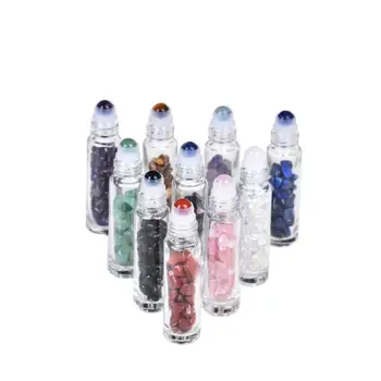 10 ml eterinio Aliejaus Stiklo konstrukcija ant Kvepalų Buteliai su natūraliais Kristalų Kvarco Akmens Roller Ball Bambuko Bžūp LX3573 4