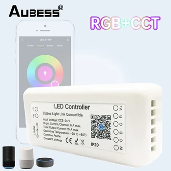 Tuya Zigbee LED Šviesos Juostelės Valdytojas 12-24V RGB+BMT 6Pin Nuotolinio Lempos, Valdymas Balsu, Google Asistentas Alexa Smart Home 5
