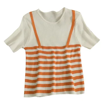 Vasaros Saldus Mielas Pasėlių Viršuje Mergaitėms Japonijos Ploni Megztiniai (T-Shirt Moterims trumpomis Rankovėmis Marškinėliai Topai Y2K Drabužiai 5