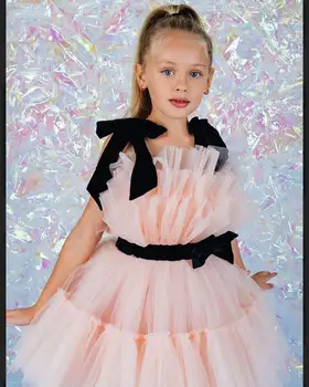 Blush Pink Gėlių Mergaičių Suknelės Kelio Ilgio Lankas Varčios Mergaitę Vestuvių Suknelė Komunijai Inscenizacija Photoshoot Gimtadienio Chalatai 5