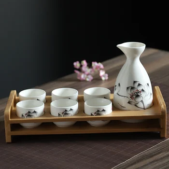 Keramikos Sake Taurės Stiklo Nustatyti Puodą Apvalus Mini Kolbą Japonijos Siekiant Nustatyti, Mini Skysčio Butelį Decantador De Vino Klubo Kolbos BG50HF 5
