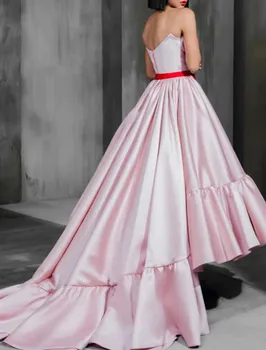 Rožinė Princesė Mielas Dalyvavimas Prom vakarinę Suknelę Brangioji Valymo Traukinio su raudonais Satino Lankas Šalis Suknelė 2022 Chalatas De Soirée 5