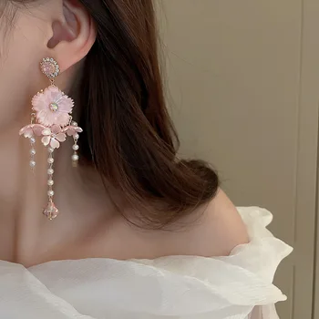 Ajojewel Saldus Akrilo Gėlių Pearl Earing Kutas Moterų Ilgi Auskarai Didmeninės Grožio Dovanos Bijoux Femme 5