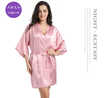2022 Moterų Pižamą Modeliavimas Šilko Satino Kimono Blizgus vientisos Spalvos Plonas Megztinis Pavasarį, Rudenį, Seksualus, Trumpas Chalatas S1 5