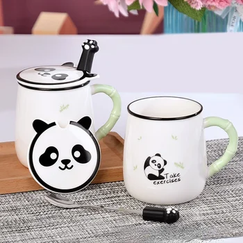 Keramikos Puodelis Panda Kavos Puodelį, Kavos Puodelis Su Dangteliu Ir Šaukštu Stalo Arbatos Rinkiniai, virtuvės Įrankiai, Dovanos, Dovanų Dėžutėje Mielas Panda Atrodo 5